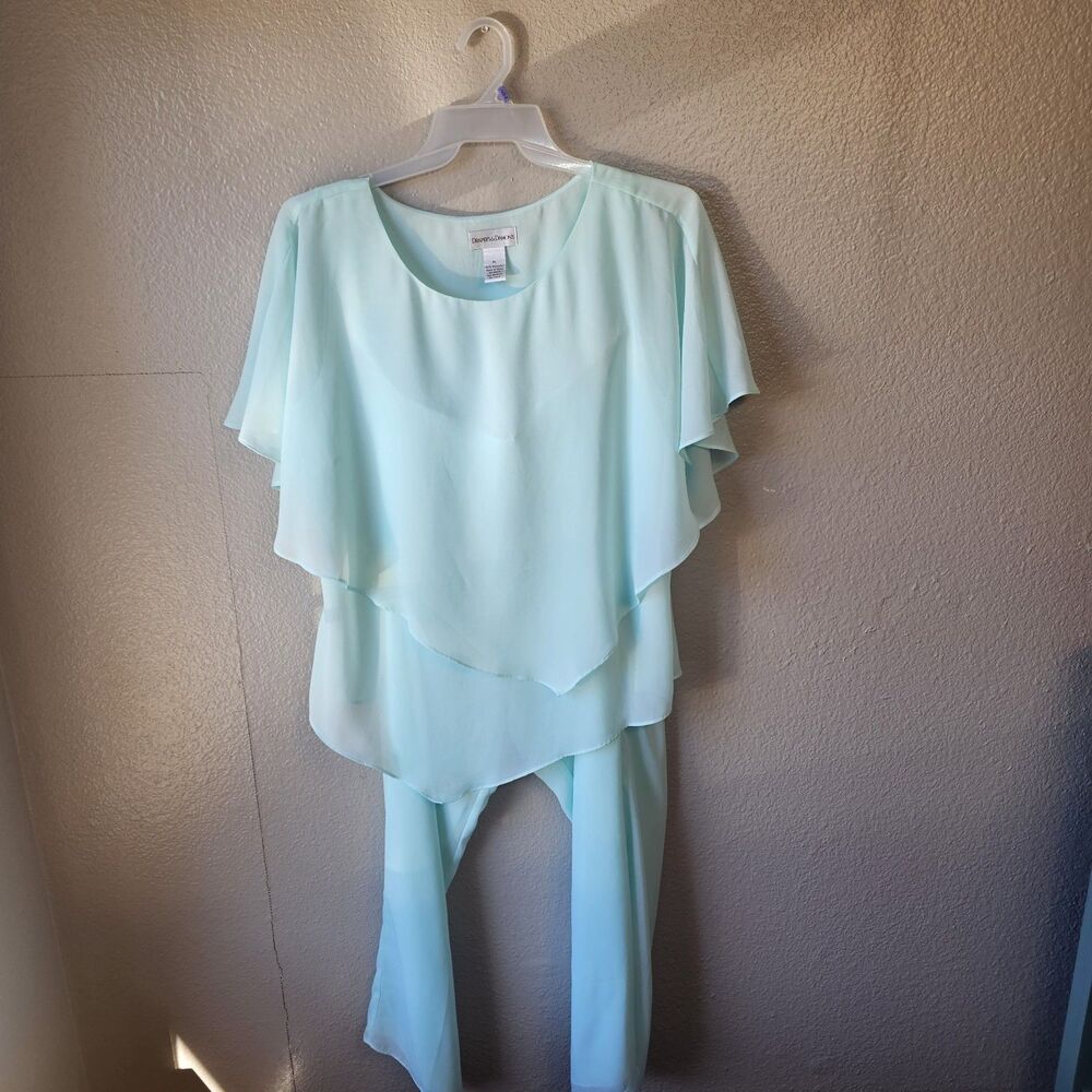 Draper’s & Damon’s Mother of Bride/ Groom Pant Suit XL Mint Chiffon Blouse Pants